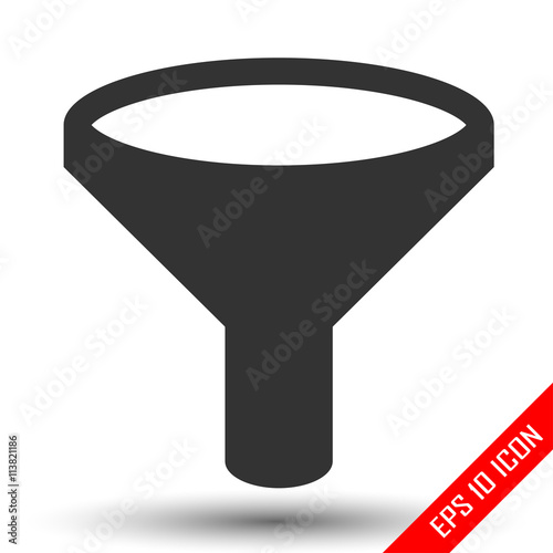 Funnel icon. Simple flat logo of funnel on white background. Vector illustration.