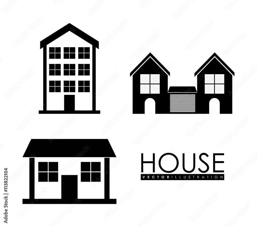 Family House. Home icon with door and windows, graphic design Family House. Home icon with door and windows, graphic design