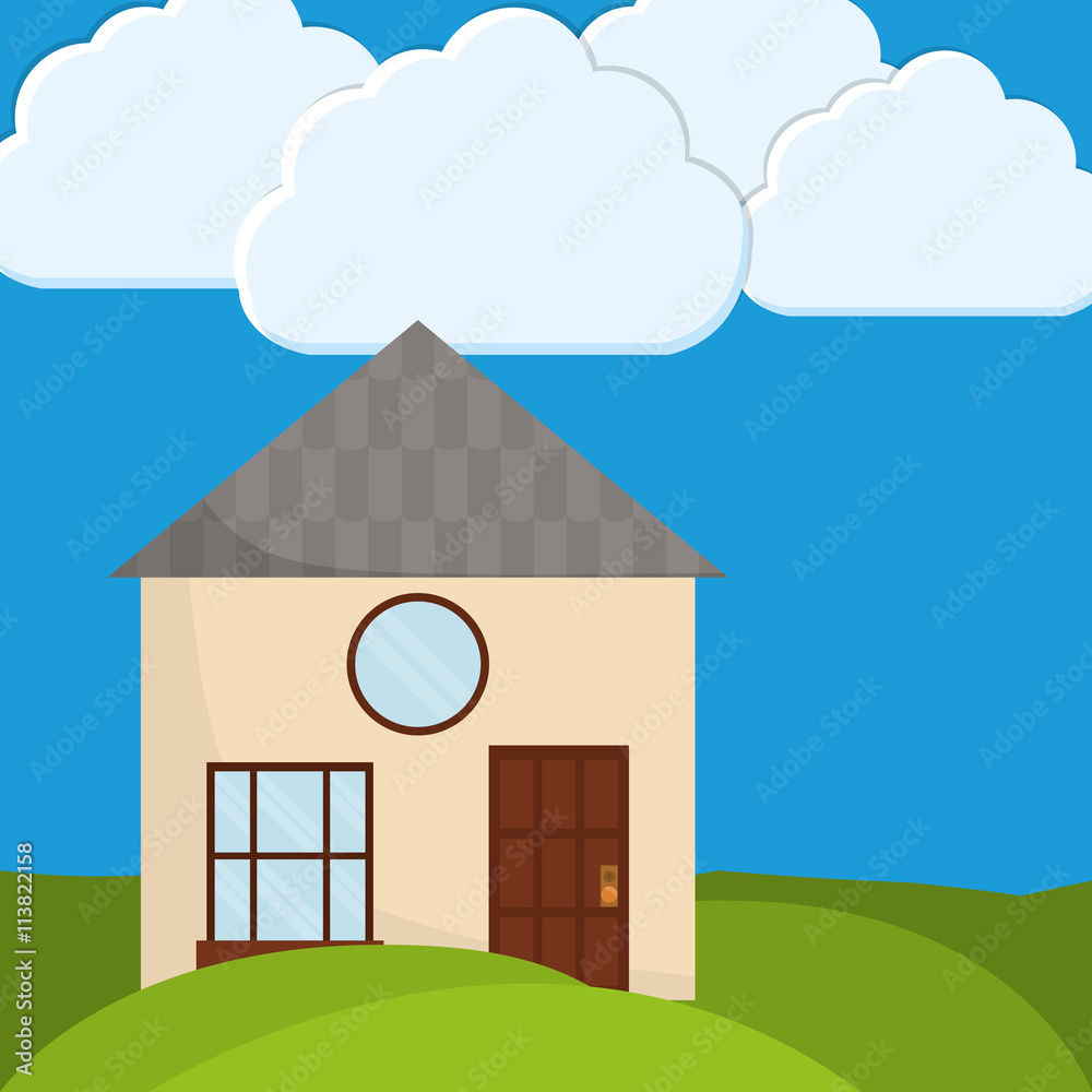 Family House. Home icon. landscape illustration, graphic design Family House. Home icon. landscape illustration, graphic design