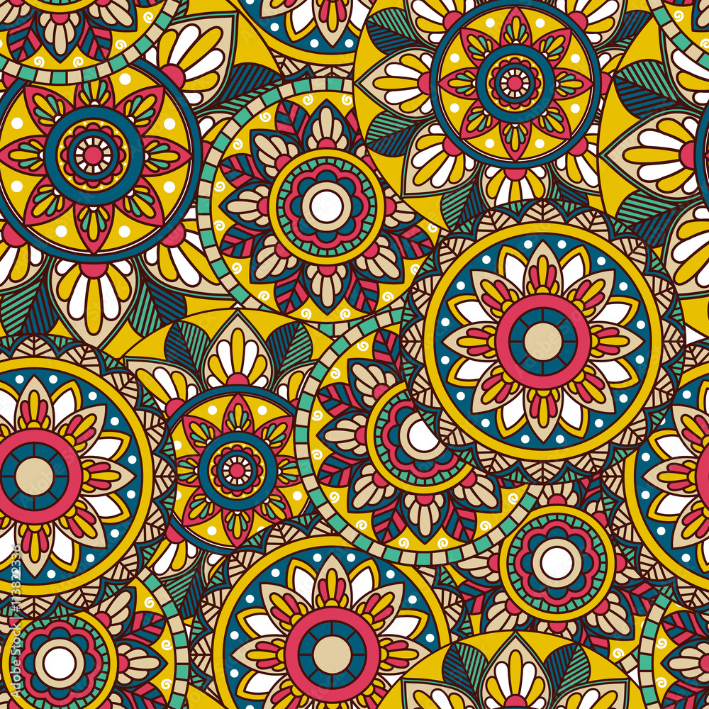 Seamless Pattern with Mandala / Background with Indian motifs