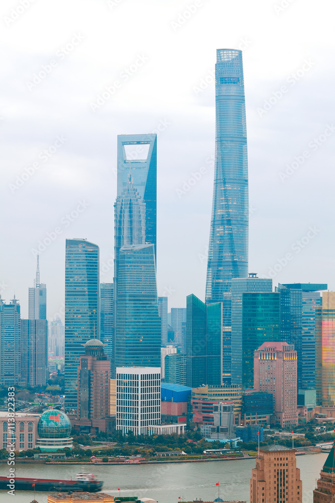 Aerial photography at Shanghai bund Skyline