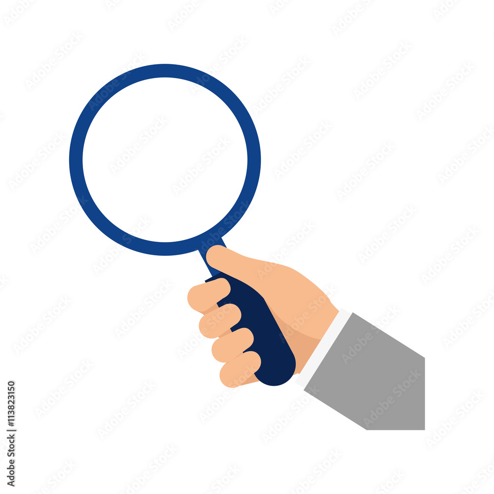 Lupe and hand icon. Search design. vector graphic