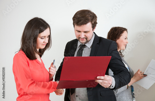 Business partner discussing business idea photo