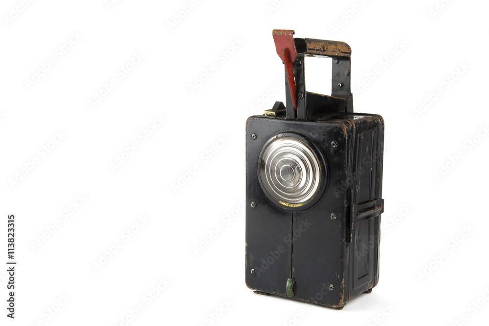 isolated old railroad lantern / portrait of isolated vintage railroad lantern
