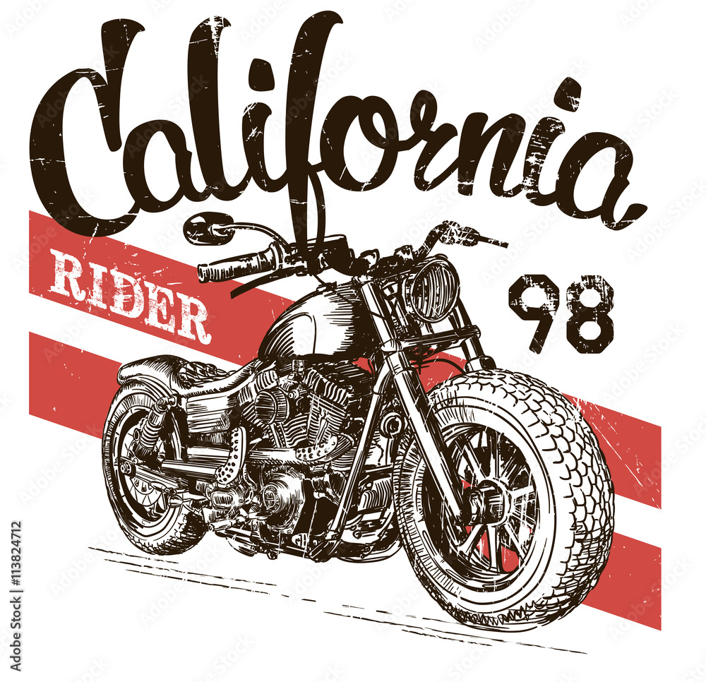Obraz premium illustration sketch motorcycle california t shirt prints