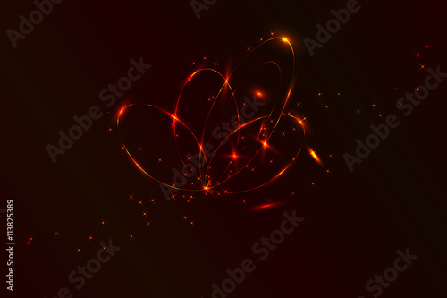 Abstract circular plasma explosion. Circle neon lights with lot of sparkles in red colors. Abstract wallpaper with fire sparkles and circular neon lines. 