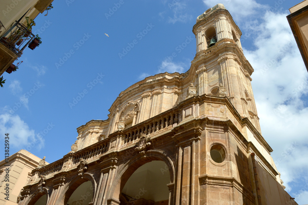 The majestic baroque cathedral of the city of Trapani in Sicily