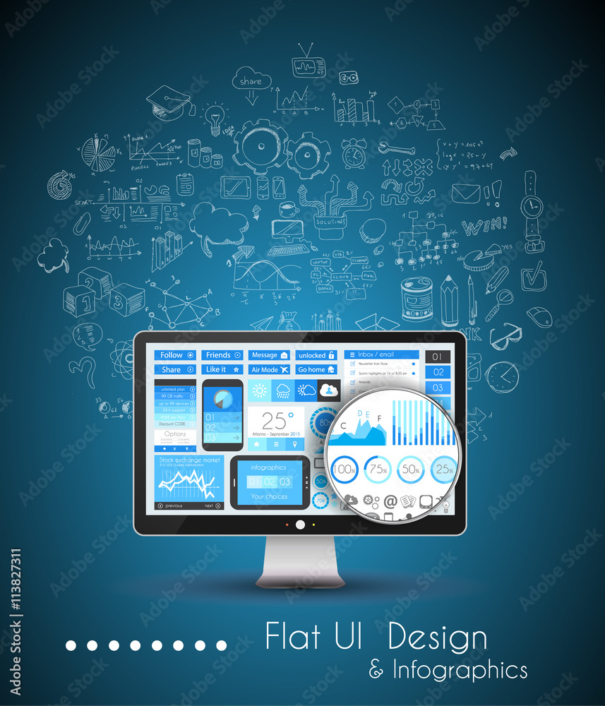 Business Solution and Idea Conceptual background with a desktop pc Business Solution and Idea Conceptual background with a desktop pc