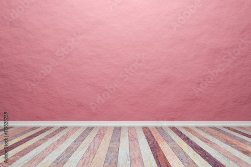 Empty interior pink room with wooden floor, For present your pro