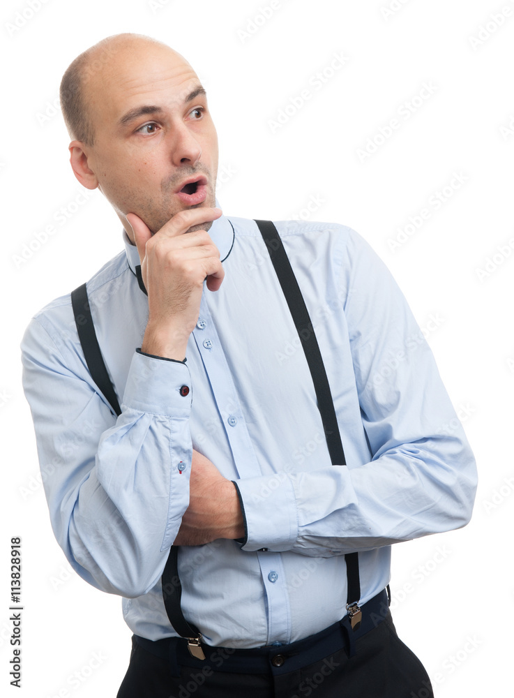 surprised bald man looking sideways surprised bald man looking sideways