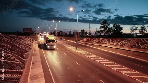 Road interchange. Moving trucks.