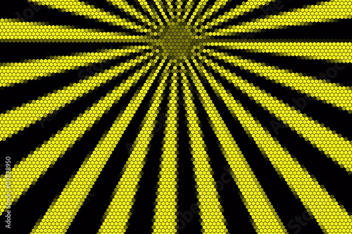 Yellow and black rays from the top with hexagonal patten