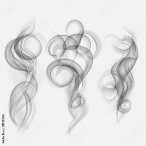 Set of translucent gray smoke. Transparency only in vector file