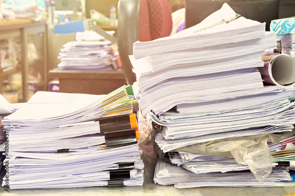 Fototapeta premium Close up of business documents stack on desk , report papers stack
