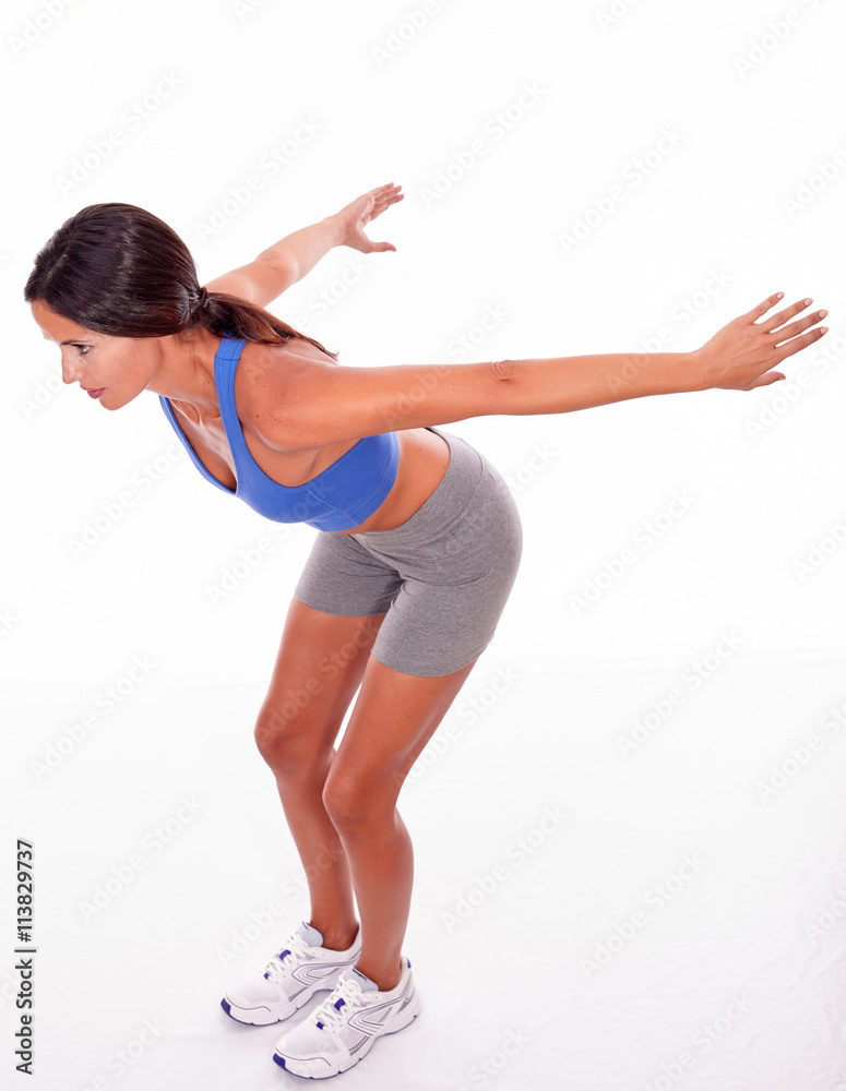 Diving brunette woman on white background Diving brunette woman on white background