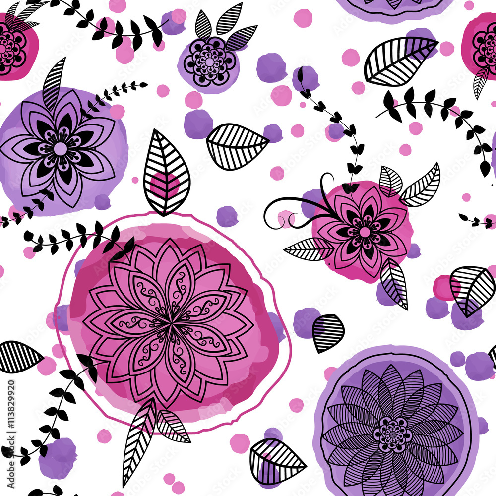 Hand drawn floral seamlees pattern Hand drawn floral seamlees pattern