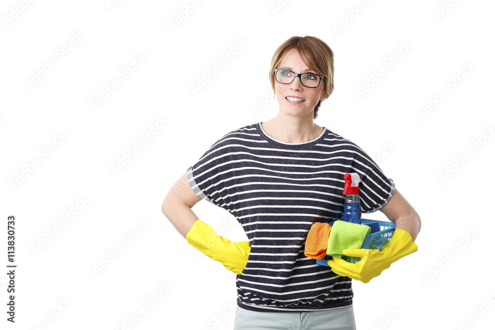 Portrait of a smiling attractive blond woman cleaning house. Portrait of a smiling attractive blond woman cleaning house.