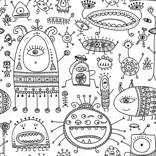 ethnic ornate style monsters seamless pattern.