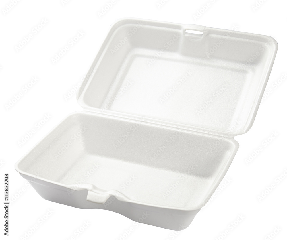 Empty styrofoam box isolated on white background Stock Photo