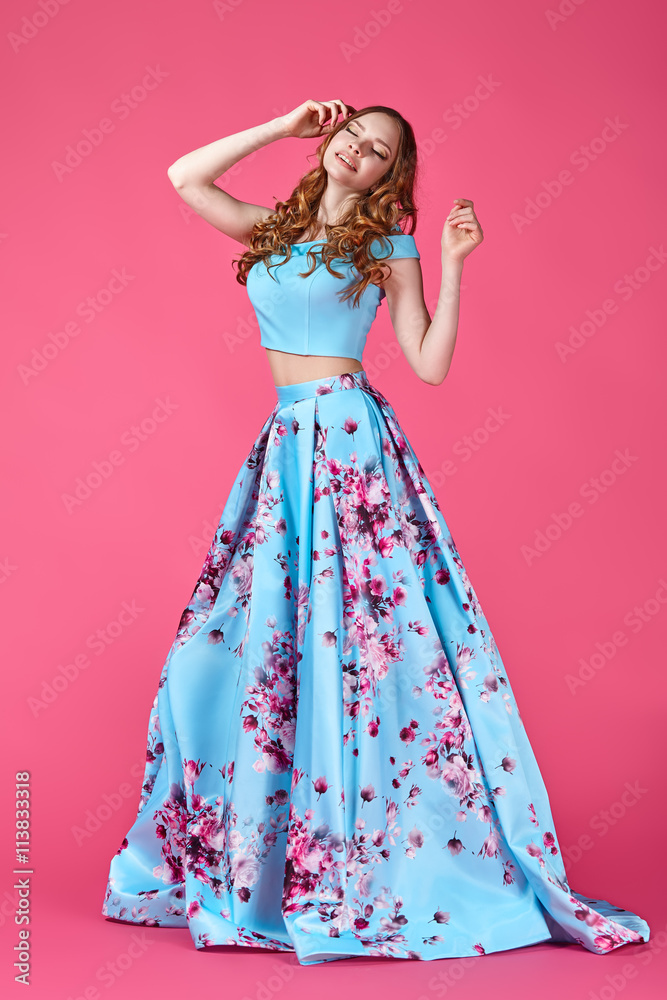 Fashion portrait of young girl in bright dress Fashion portrait of young girl in bright dress