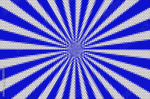 Dark blue and white rays from the middle with hexagonal pattern