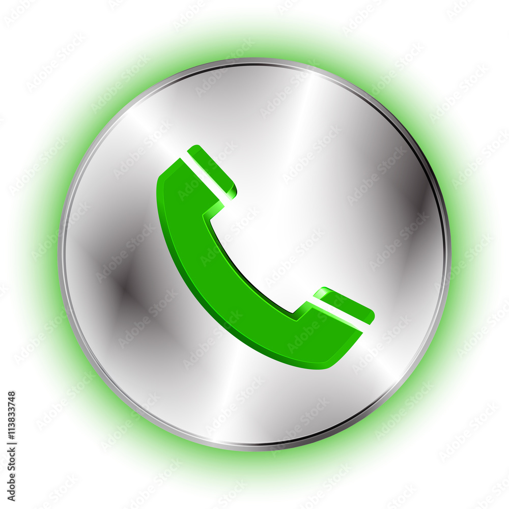 Futuristic phone handset icon on circle metallic base