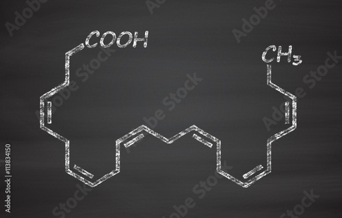 Docosahexaenoic acid (DHA, cervonic acid) molecule. Polyunsatura fatty acid.