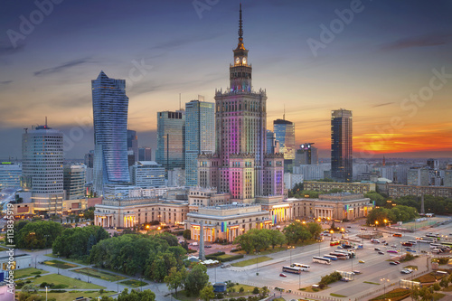 Warsaw. Image of Warsaw, Poland during twilight blue hour.