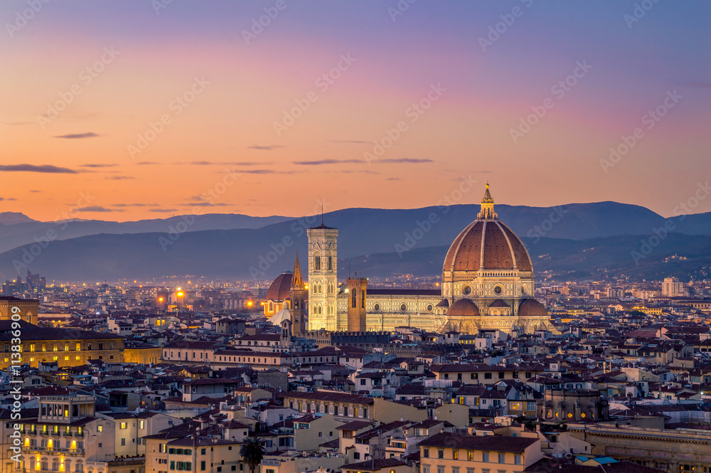 Beautiful evening view after sunset over the panorama of Florence
