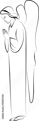 angel standing with his hands joined in prayer and adoration. Abstract simple artistic drawing 