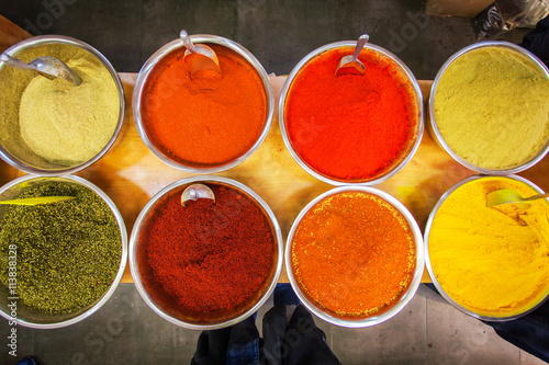 Fototapeta Naklejka Na Ścianę i Meble -  Various colored spices on the Mahane Yehuda Market in Jerusalem.