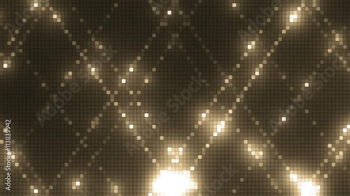Bright gold beautiful flood lights disco background mosaic. Seamless loop.