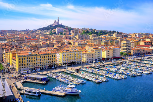 View of the historical old town of Marseilles, France photo