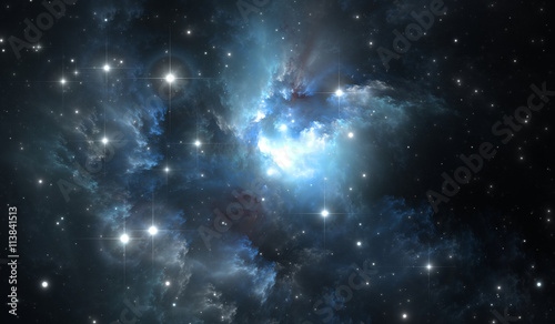 Fototapeta Naklejka Na Ścianę i Meble -  Giant glowing nebula. Space background with blue nebula and stars