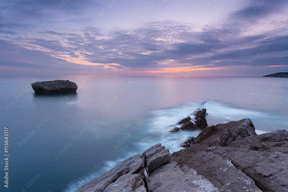 Sunrise in a cliff in Isla, Cantabria