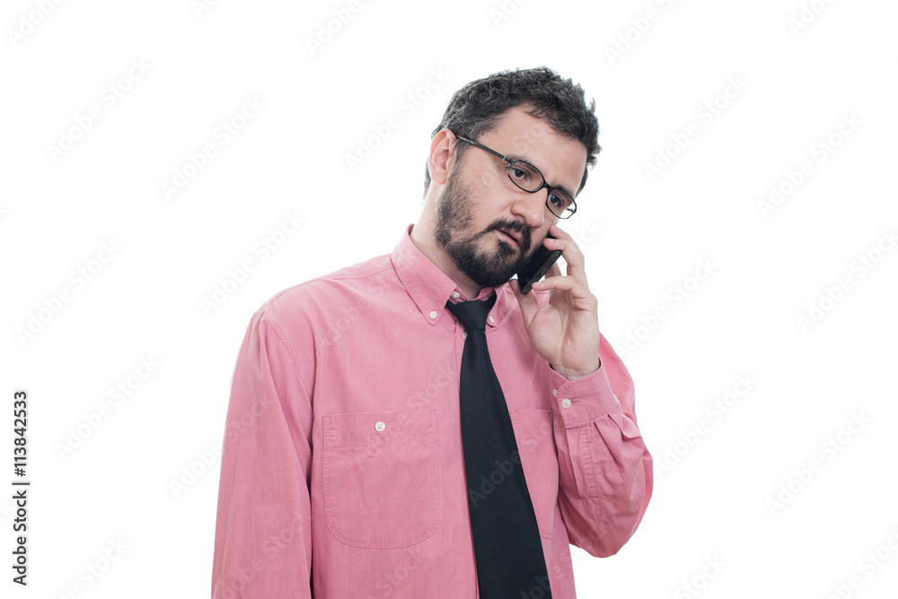 Young tired man talking on phone Young tired man talking on phone