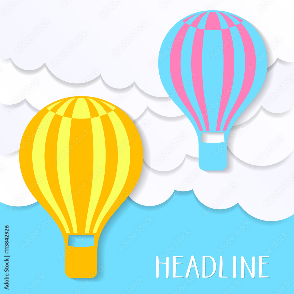 Fototapeta premium Card with clouds and balloons