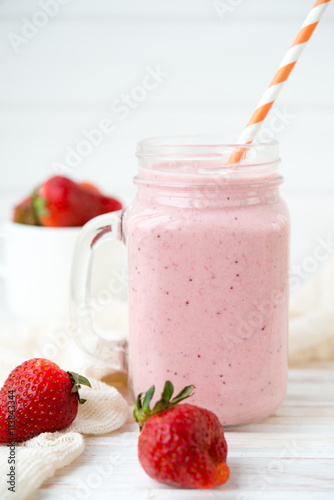 Natural fresh yogurt with fresh strawberry
