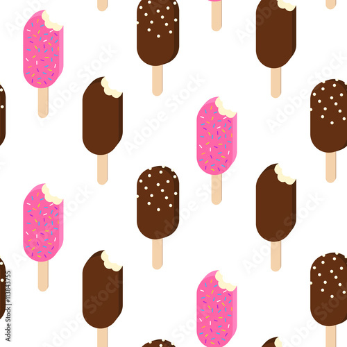 Ice cream vector seamless pattern. Summer ice dessert collection. Eskimo chocolate and pink ice-cream background for wrap and textile.