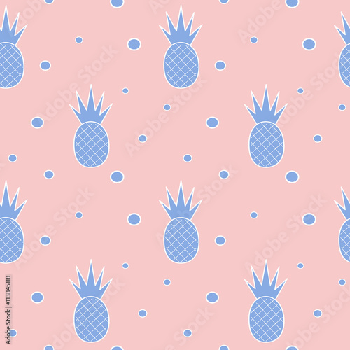 blue serenity pineapples on rose quartz background seamless vector pattern illustration
