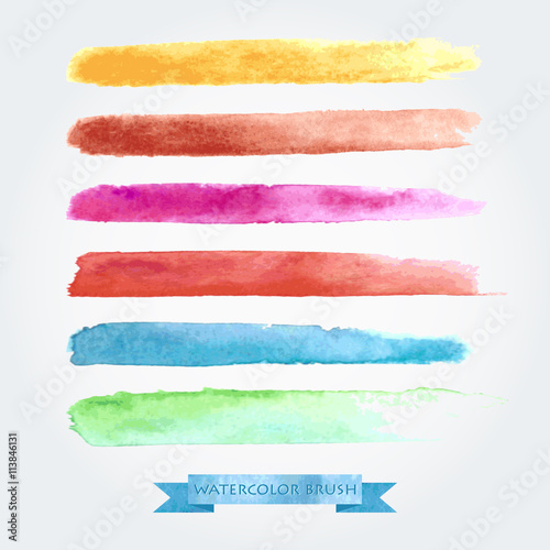 Set of colored brush strokes created with watercolors. Saved in the brushes palette