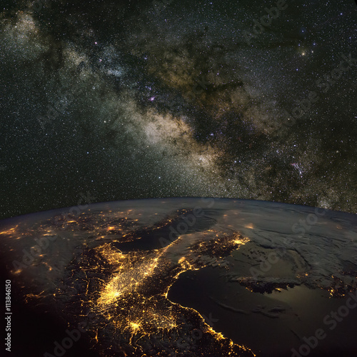 Fototapeta Naklejka Na Ścianę i Meble -  Milky Way over Italy at night. Includes NASA data.