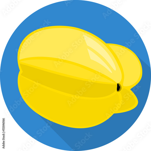 Juicy carambola (Star fruit). Colorful flat icon