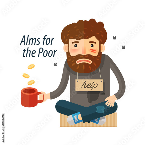 Beggar asking for money. Pauper, bum icon. vector illustration