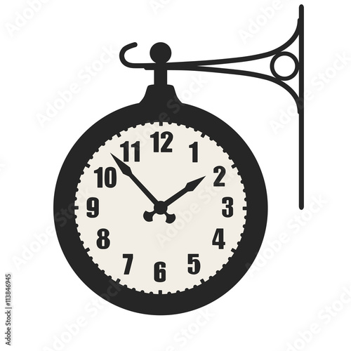 Train station clock sign, symbol isolated on white background