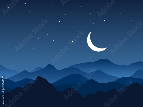 Night mountains vector background