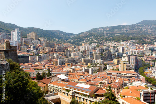 Skyline of Monte Carlo in Monaco on the French Riviera. Horizontal with copy space for text 