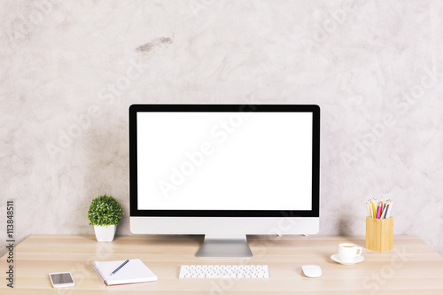 Creative desktop with computer screen