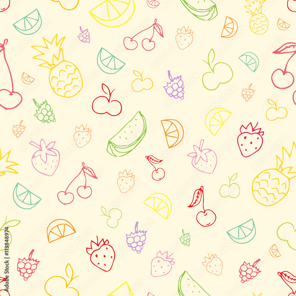 Seamless pattern with hand drawn doodle fruits. Seamless pattern with hand drawn doodle fruits.