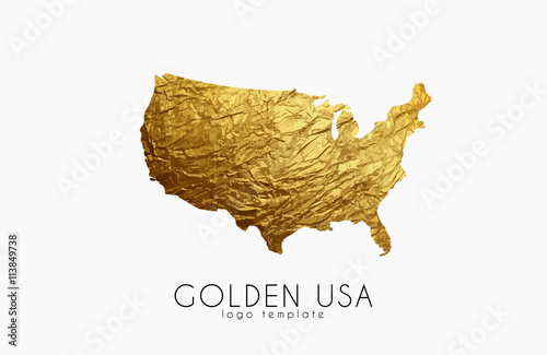 USA map. Golden USA logo. Creative USA logo design